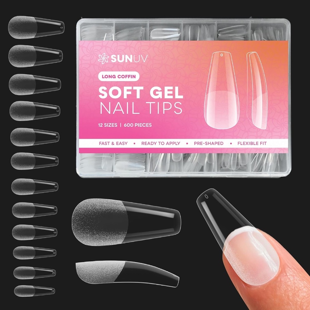 Clear Curved Apex Long Coffin 600 Nail Tips